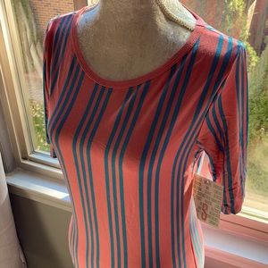 NWT Lularoe Julia dress - pink with blue stripes